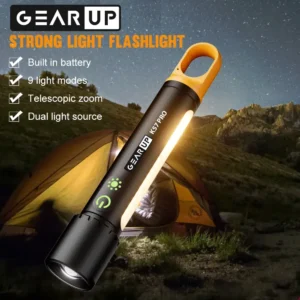 GearUP K57 PRO Rechargeable Flashlight with Large COB Light