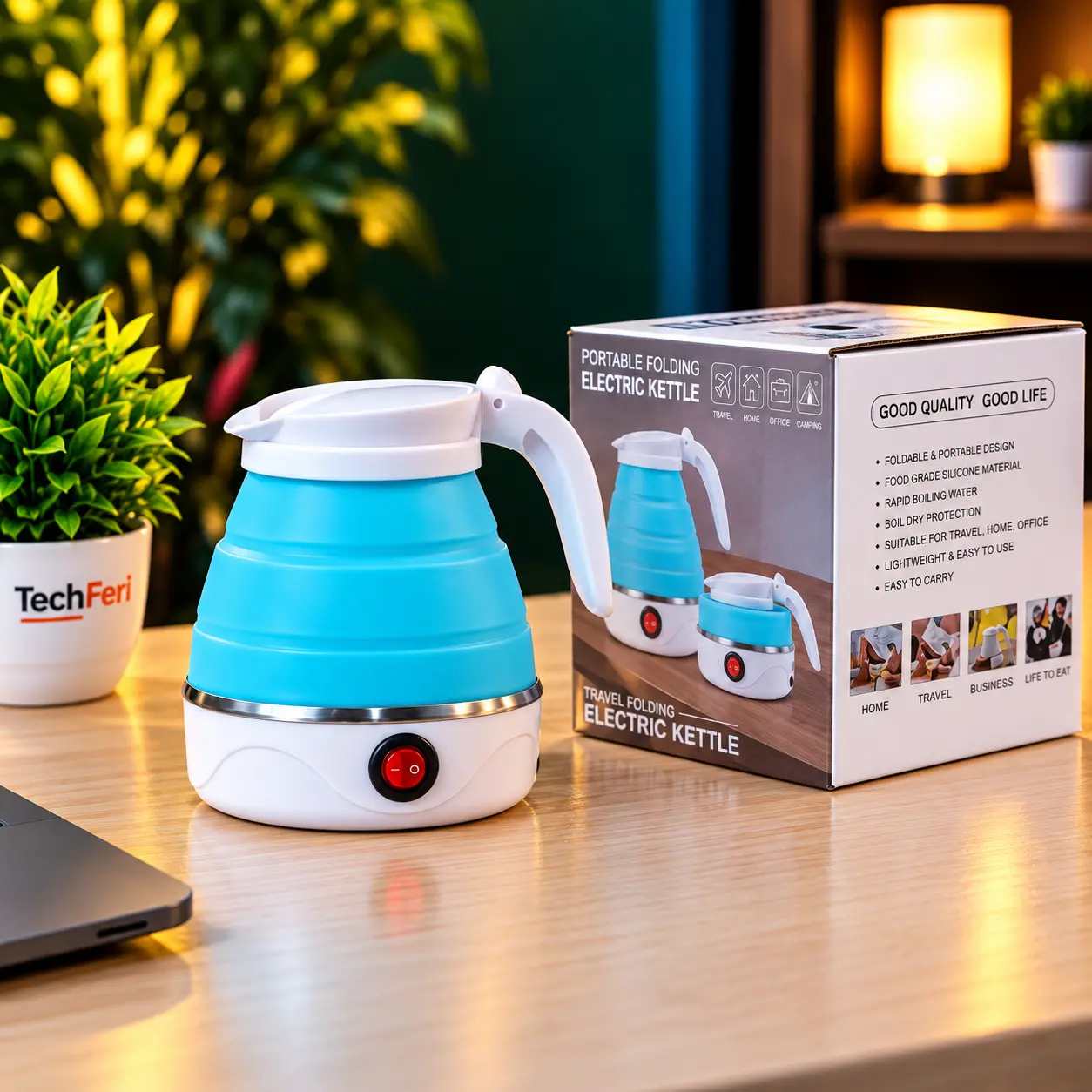 Travel Portable Electric Kettle 600ml – Foldable Silicone Fast Boil
