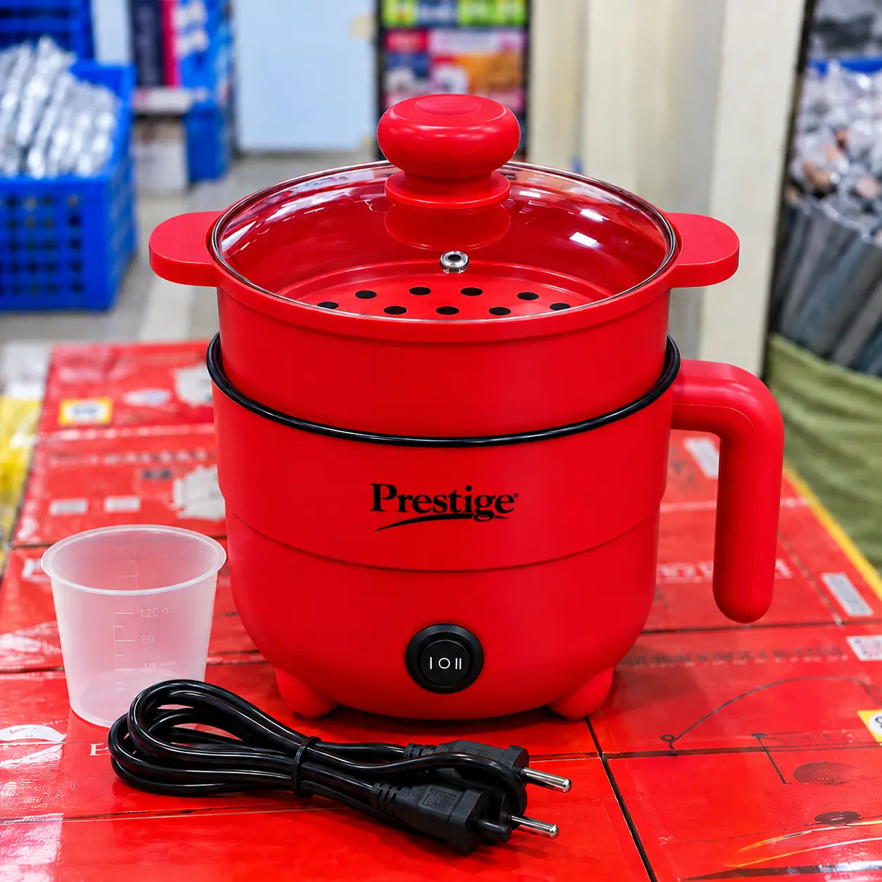Prestige Multifunctional Cooker with Steamer 3 Liter Red - TechFeri