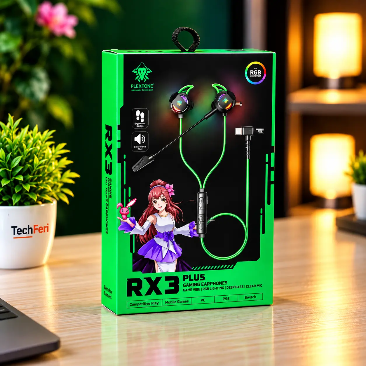 Plextone RX3 PLUS Type-C Wired Gaming Earphone – Detachable Dual Mic - Image 2