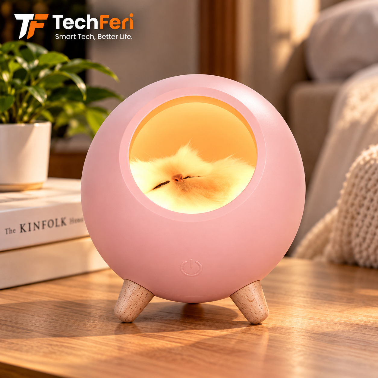 Cute Cat House Night Light – Rechargeable LED Bedside Lamp (Pink) - Image 2