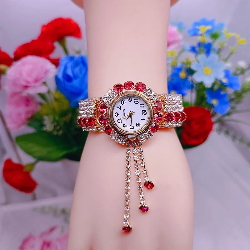 Crystal Tassel Bracelet Watch Red